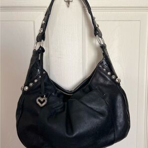 Brighton super soft black pebble leather studded hobo bag